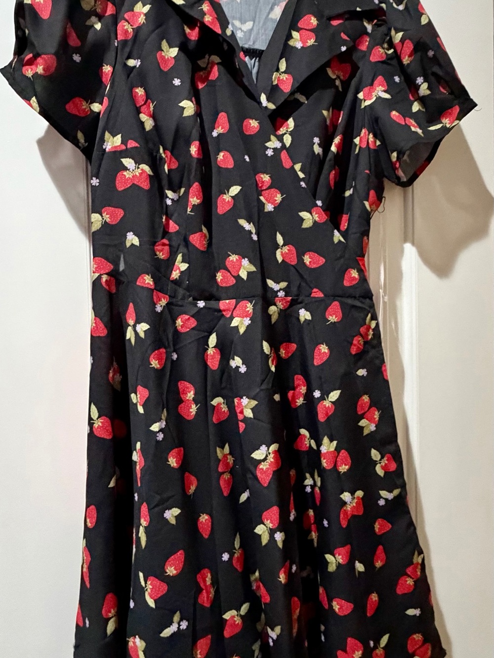 Unique Vintage Strawberries Wrap Dress with Red Sash